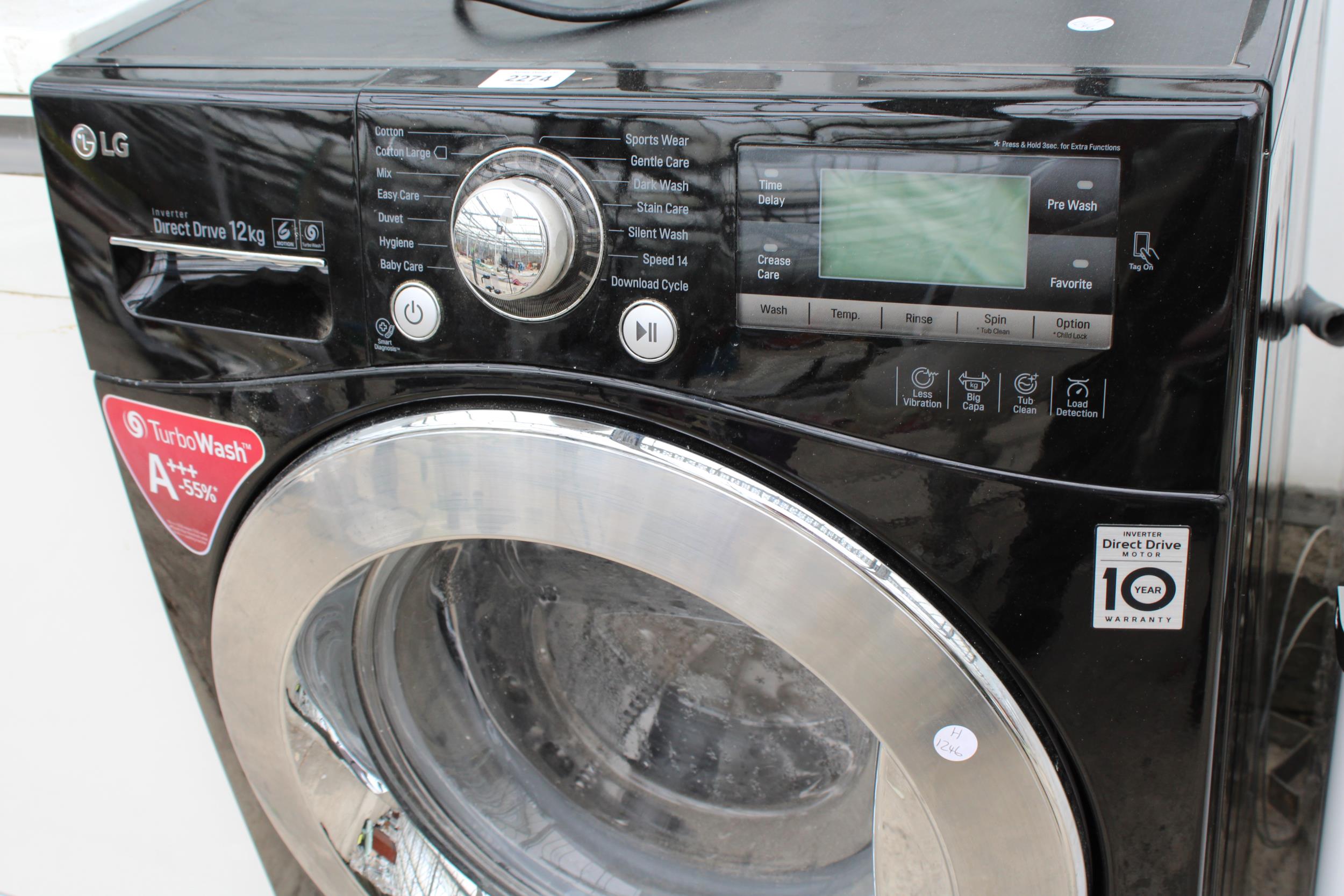 A BLACK LG DIRECT DRIVE 12KG WASHING MACHINE - Image 2 of 4