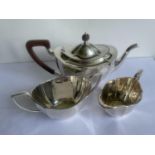 A HALLMARKED BIRMINGHAM SILVER TEAPOT, SUGAR BOWL AND MILK JUG GROSS WEIGHT 996 GRAMS