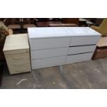 A MODERN GLOSS WHITE CHEST OF SIX DRAWERS, 63" WIDE AND A MODERN FILING CHEST