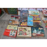 AN ASSORTMENT OF RETRO BOARD GAMES TO INCLUDE KERPLUNK, MOUSE TRAP AND SHOWJUMPING ETC