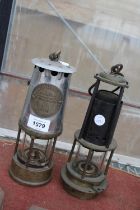 TWO VINTAGE MINERS LAMOS TO INCLUDE ONE WITH AN ECCLES MANCHESTER PLAQUE