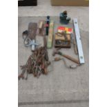 AN ASSORTMENT OF TOOLS TO INCLUDE SPANNERS, DRILL BITS AND HAMMERS ETC