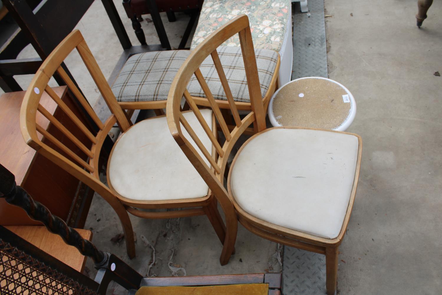 A PAIR OF 1950'S KITCHEN CHAIRS AND STOOLS AND A BATHROOM STOOL - Image 2 of 2