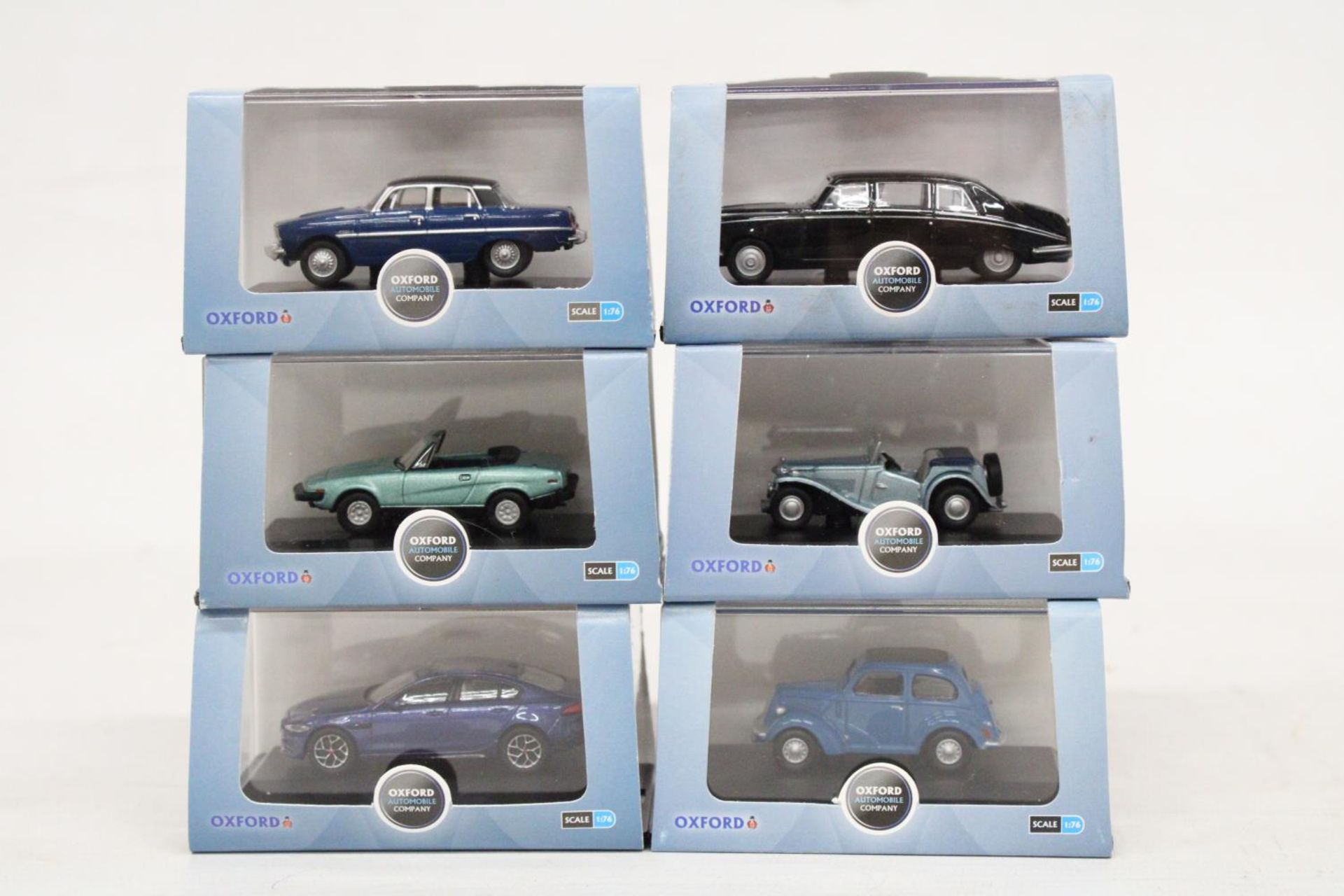 SIX VARIOUS AS NEW AND BOXED OXFORD AUTOMOBILE COMPANY VEHICLES