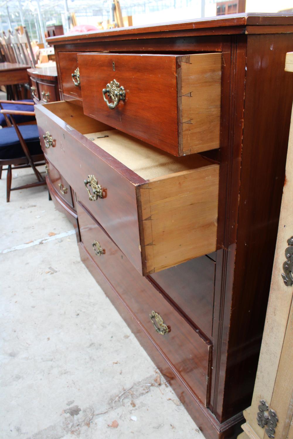 A LATE VICTORIAN MAHOGANY CHEST OF TWO SHORT AND THREE LONG GRADUATED DRAWERS, 42" WIDE - Image 3 of 3