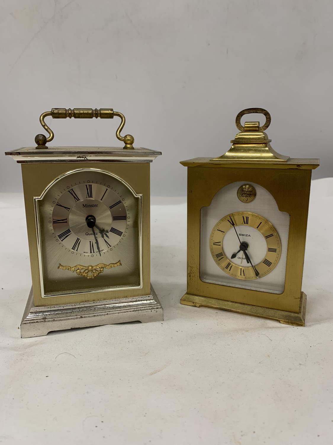 TWO BRASS MANTLE CLOCKS