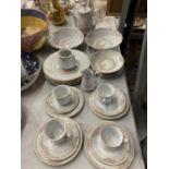 A "CROWN MING T.M" PART TEA/DINNER SET TO INCLUDE A TEAPOT,BOWLS, PLATES, JUG ETC