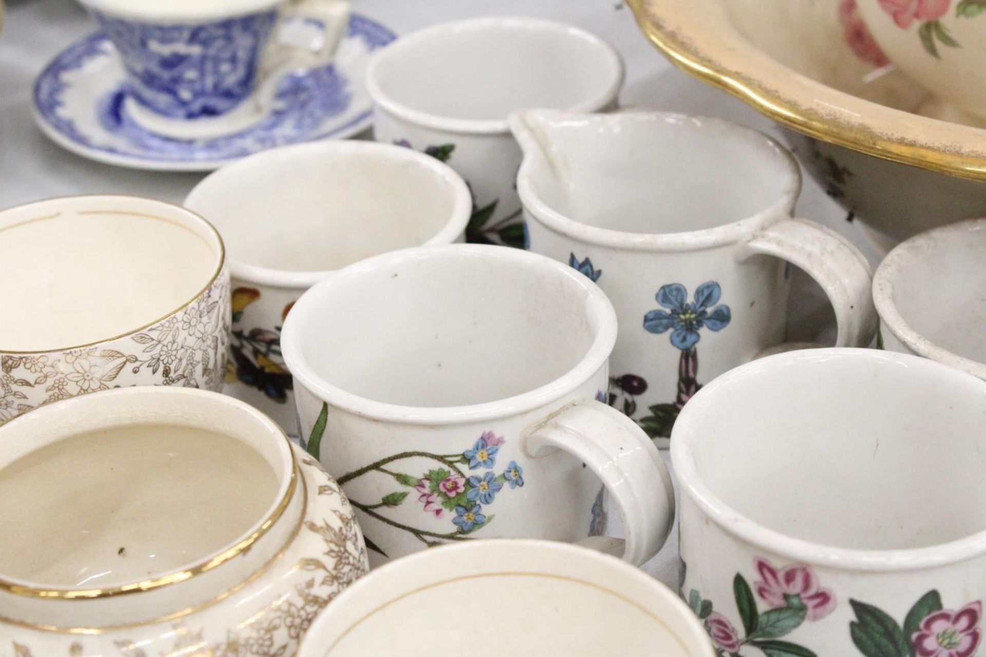 A LARGE VICTORIAN 'BLAKENEY', WASH BOWL AND JUG, PORTMEIRION BOTANIC GARDEN CUPS, A SUGAR BOWL AND - Image 5 of 6