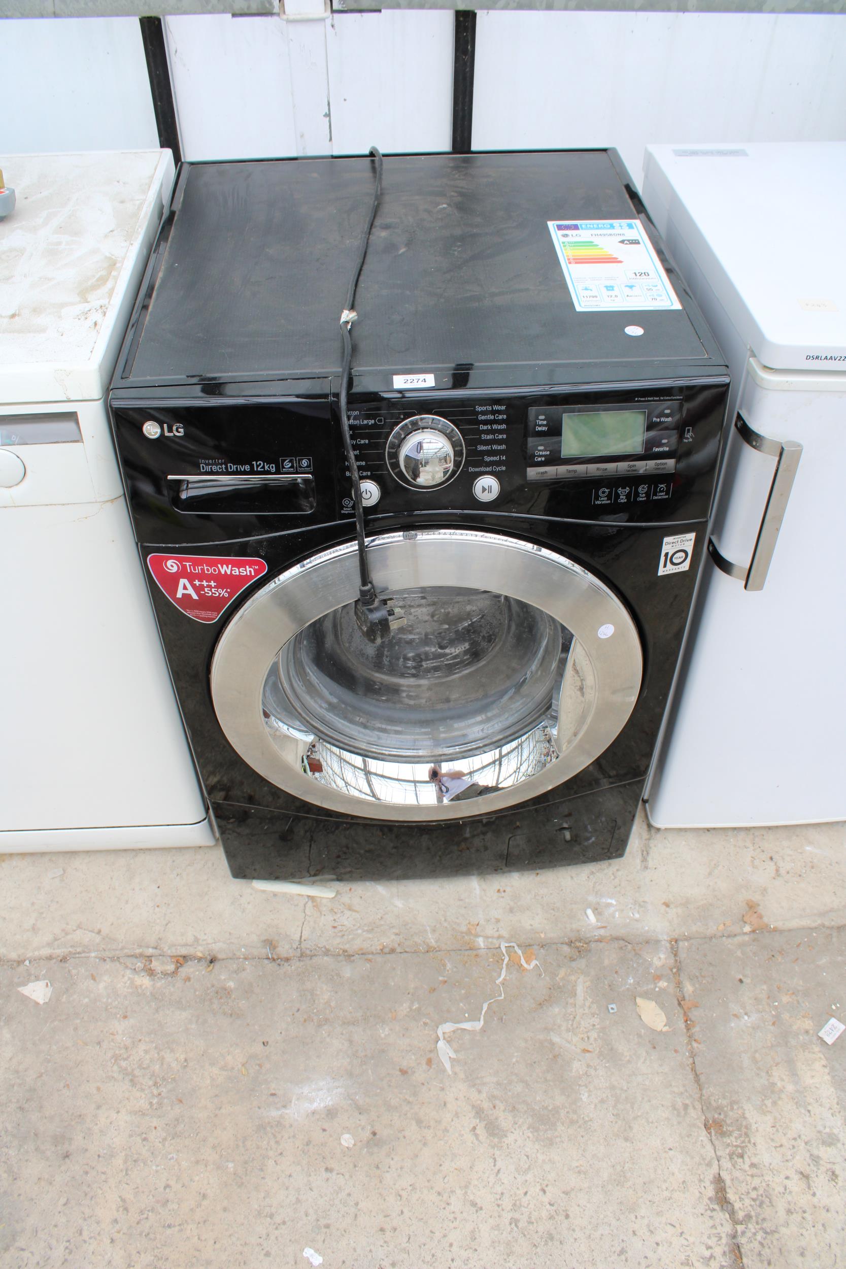 A BLACK LG DIRECT DRIVE 12KG WASHING MACHINE