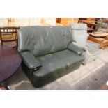 A MODERN GREEN LEATHER TWO SEATER SETTEE