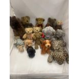 AN ASSORTMENT OF TEDDY BEARS TO INCLUDE TY BEANIE BABIES, MERRYTHOUGHT AND A LAMA ETC