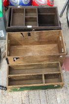 THREE VINTAGE WOODEN CRATES AND TOOL CHESTS