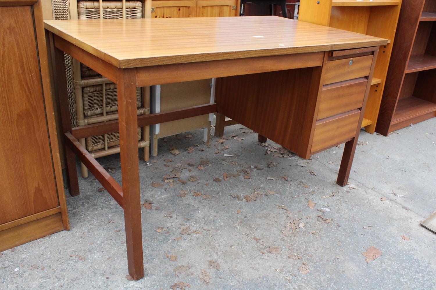 A RETRO TEAK BURNDALE SINGLE PEDESTAL DESK, 48" X 27" - Image 2 of 2