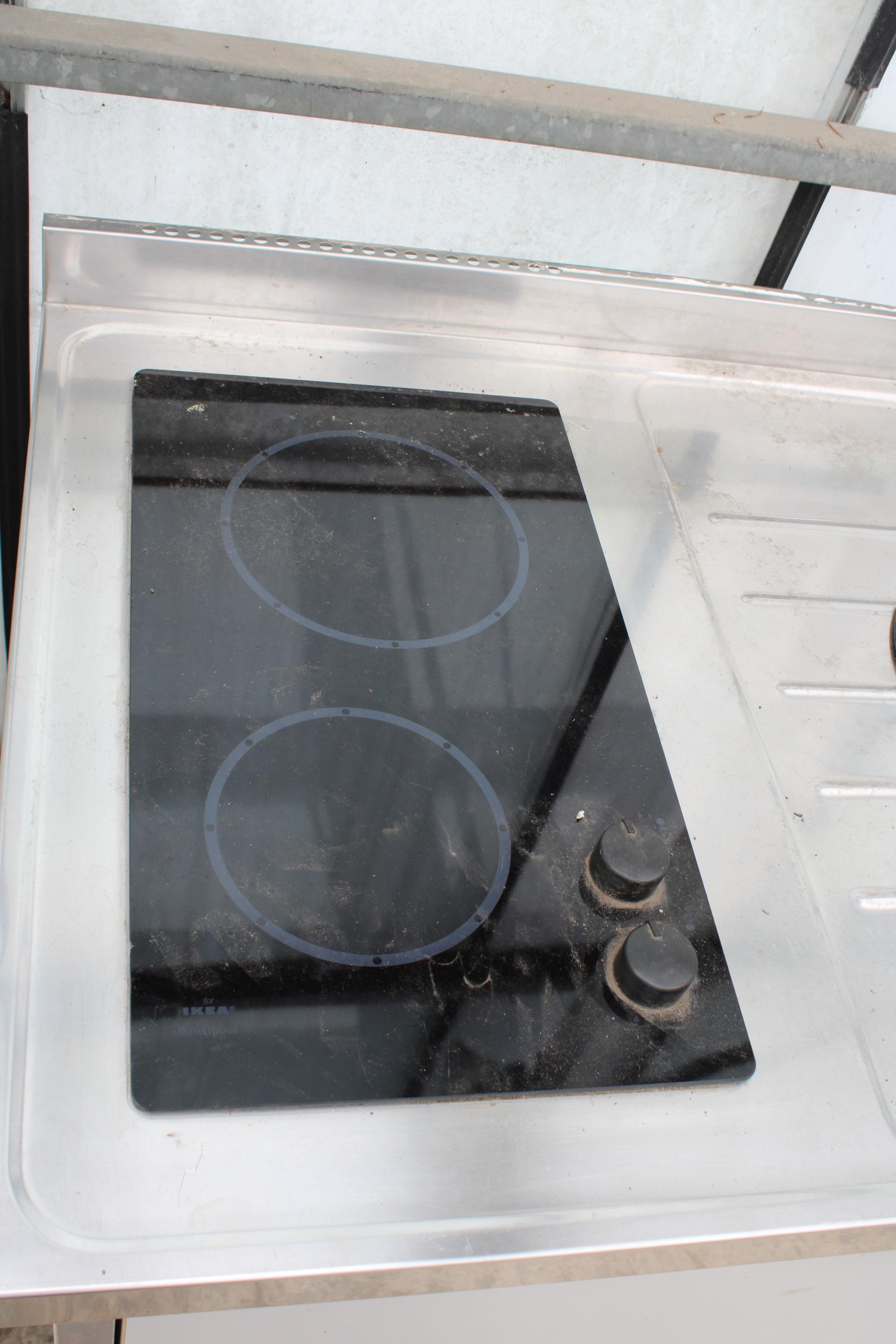 A STAINLESS STEEL SINK UNIT WITH BUILT IN UNDERCOUNTER FRIDGE AND COUNTER TOP HOB - Image 3 of 4