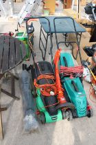 TWO ELECTRIC LAWN MOWERS TO INCLUDE A BOSCH ROTAK 34-13, A FLYMO ELECTRIC STRIMMER AND A SET OF ROOF