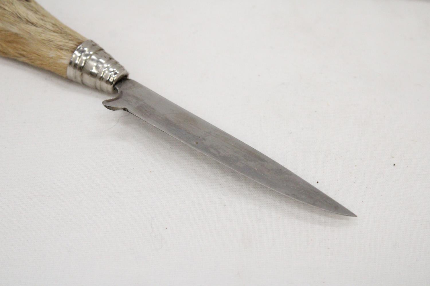 A DEER'S FOOT HUNTING KNIFE IN LEATHER SHEATH - Bild 2 aus 5