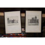 TWO FRAMED PENCIL SKETCHES OF HOLYROOD PALACE AND ST. GILES CATHEDRAL, EDINBURGH, SIGNED J W KING