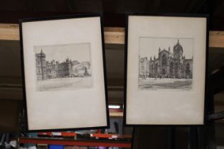 TWO FRAMED PENCIL SKETCHES OF HOLYROOD PALACE AND ST. GILES CATHEDRAL, EDINBURGH, SIGNED J W KING
