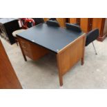 A RETRO TEAK SINGLE PEDESTAL LUCAS DESK, 46" X 28"