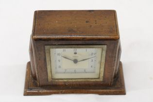 A 1930S, WOODEN, ART DECO MANTLE CLOCK WITH BAKELITE BACK