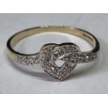 A 9 CARAT GOLD RING WITH DIAMONDS IN A HEART DESIGN SIZE R