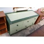 A VICTORIAN STYLE BLANKET CHEST WITH THREE DRAWERS AND THREE SHAM DRAWERS, 57" WIDE