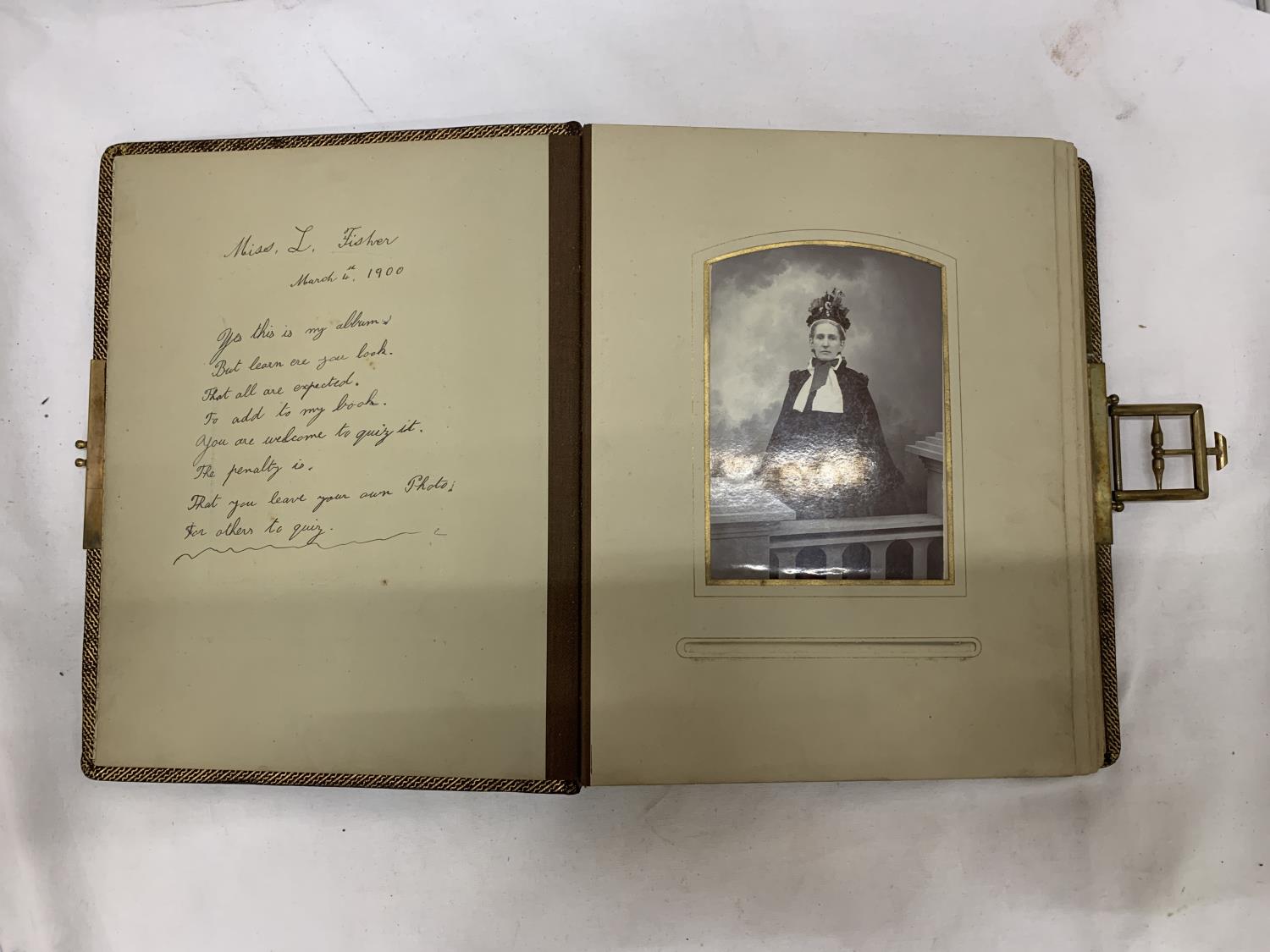 A VICTORIAN LEATHERBOUND PHOTO ALBUM CONTAINING PHOTO'S - Image 5 of 12