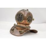 A VINTAGE COPPER AND BRASS DIVERS HELMET
