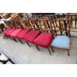 A SET OF SIX LATE VICTORIAN DINING CHAIRS AND AN EDWARDIAN BEDROOM CHAIR