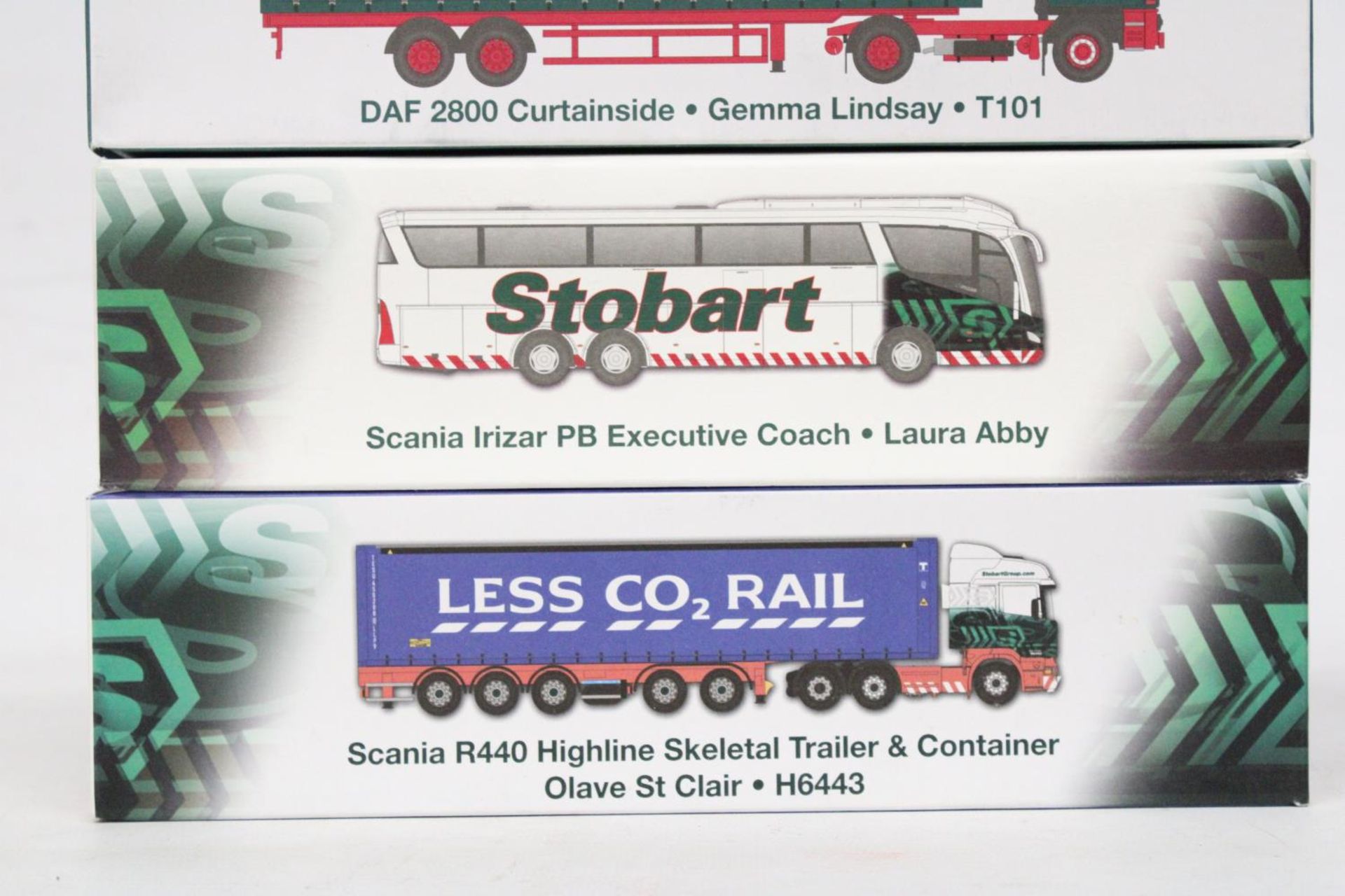 FOUR AS NEW BOXED EDDIE STOBART NAMED WAGONS AND COACH TO INCLUDE A SCANIA IRIZAR PB EXECUTIVE - Image 3 of 8