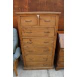 A TALL PINE CHEST OF TWO SHORT AND THREE LONG DRAWERS 36" WIDE