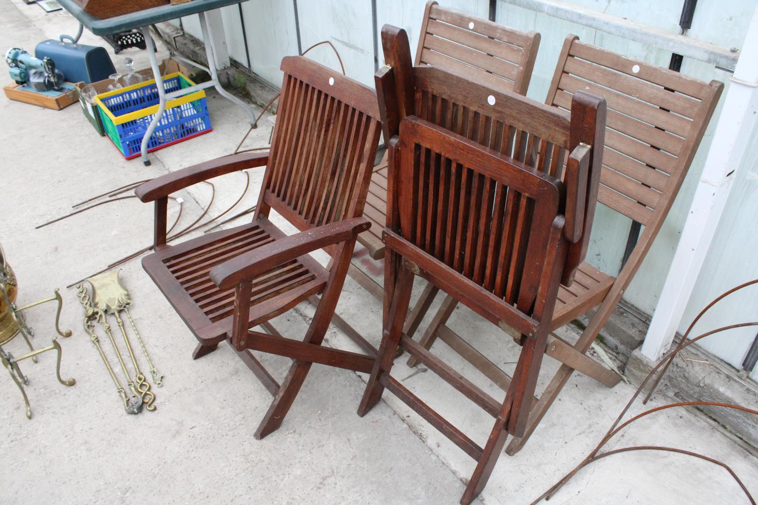 TWO PAIRS OF TEAK FOLDING CHAIRS AND A WOODEN SLATTED TABLE - Image 3 of 4
