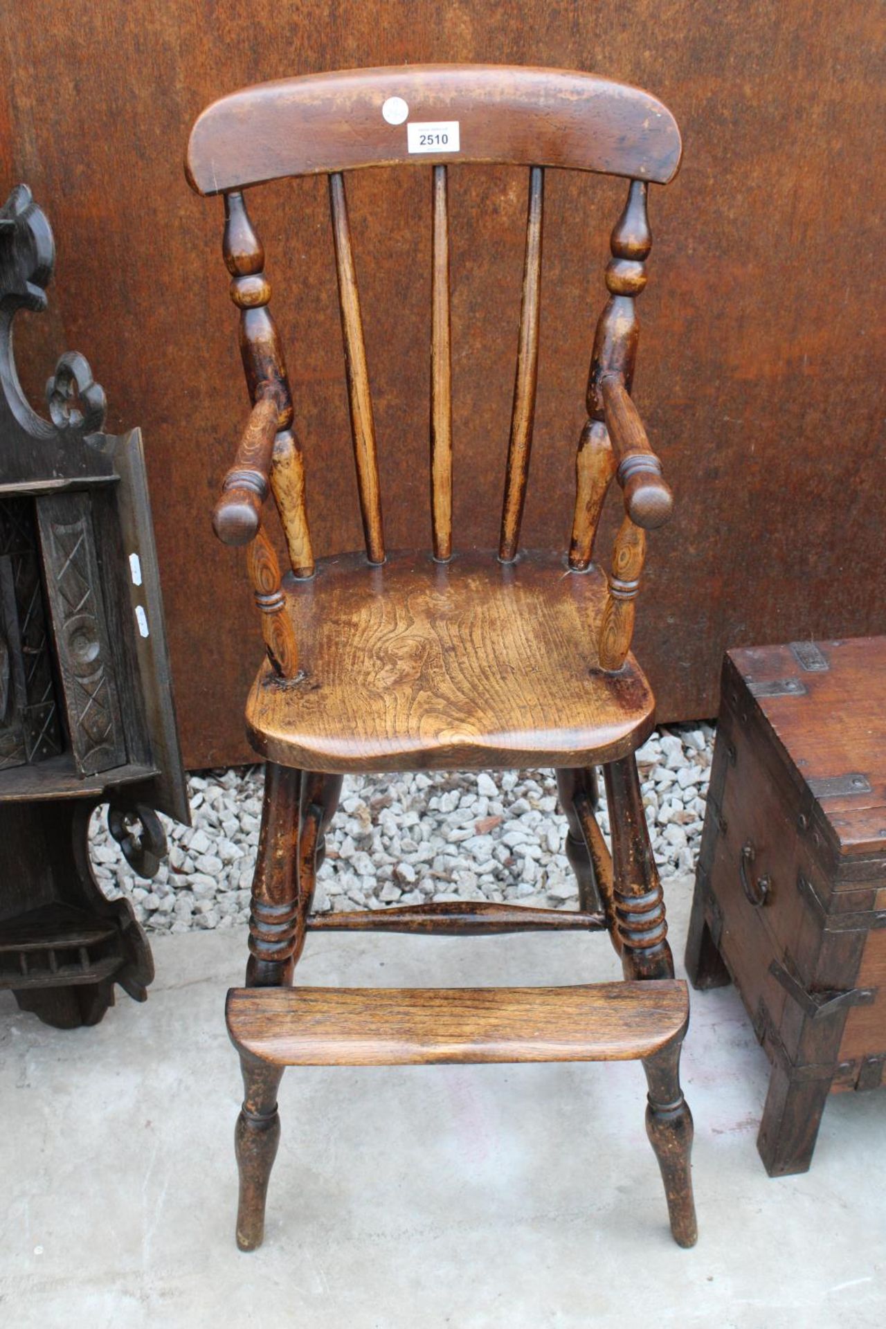 A VICTORIAN ELM AND BEECH CHILD HIGH CHAIR