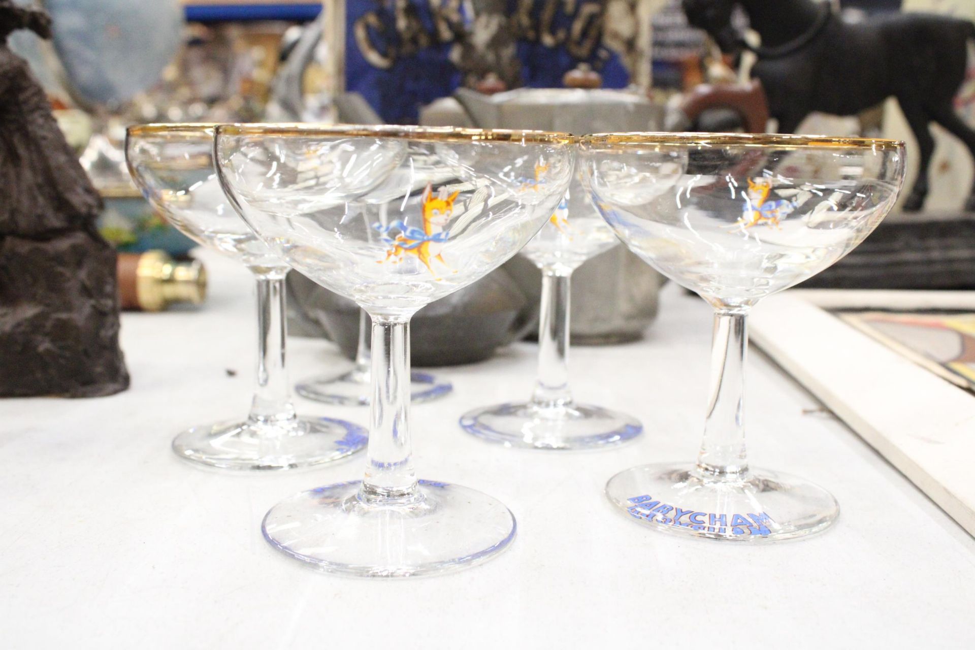 FIVE VINTAGE BABYCHAM GLASSES