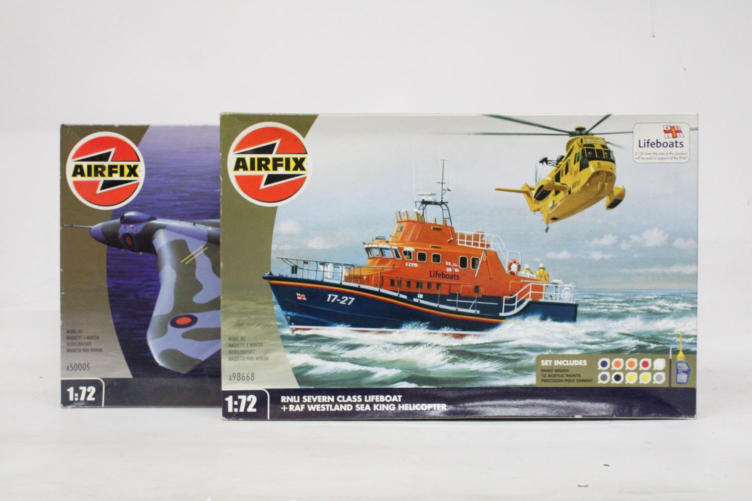 TWO LARGE UNOPENED AIRFIX KITS TO INCLUDE AN AVRO VULCAN B MK2 FALKLANDS WAR 25 YEARS AND A RNLI