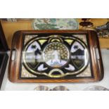 A LARGE PEACOCK AND BUTTERFLY WING DECORATIVE TRAY