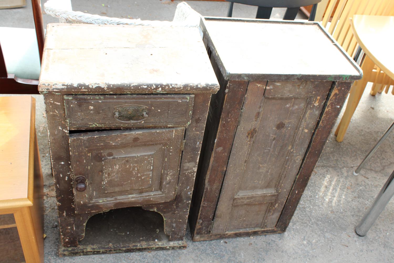 A PAINTED VICTORIAN PINE POT CUPBOARD AND SIMILAR NARROW CUPBOARD