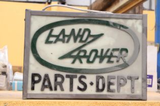 A LAND ROVER PARTS DEPT ILLUMINATED LIGHT BOX SIGN - 42 X 30 CM