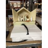 A MIXED LOT TO INCLUDE A TABLE RUNNER BY 'THE WHITE COMPANY', BOXED, A WOODEN NATIVITY SET AND A