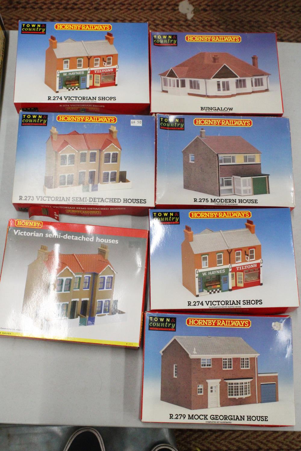 SEVEN BOXED HORNBY RAILWAY HOUSE AND SHOP KITS 00 GAUGE