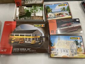 FIVE BOXED FALLER MODEL BUILDINGS AND DOCKSIDE WALLING MODEL