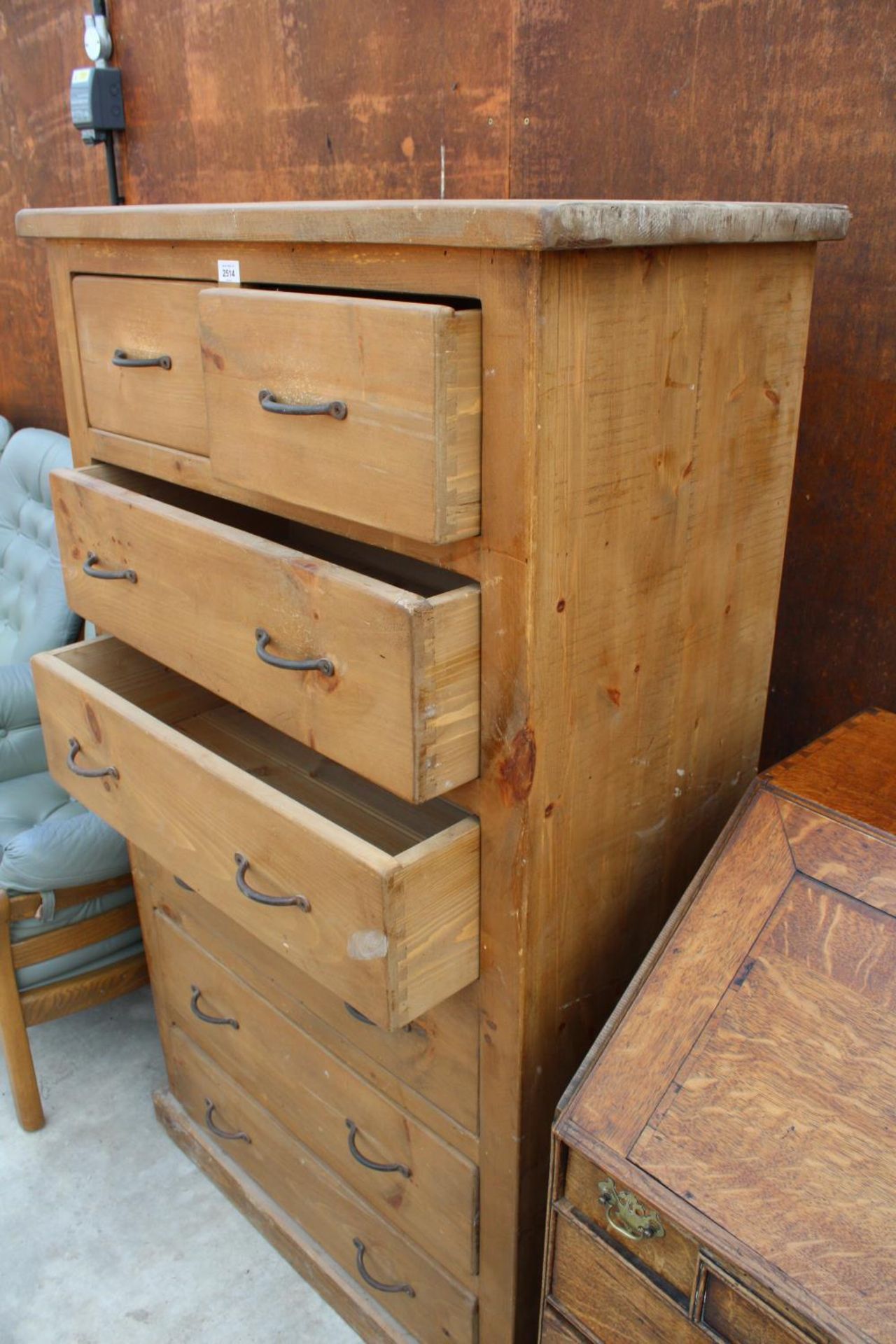 A TALL PINE CHEST OF TWO SHORT AND THREE LONG DRAWERS 36" WIDE - Image 2 of 2