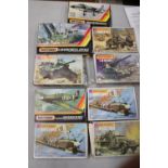 NINE BOXED MATCHBOX MODEL KITS OF MILITARY VEHICLES AND PLANES