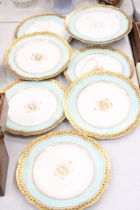 SIX PLATES AND A CAKE STAND - ORDERED BESPOKE FOR THE WEDDING OF VENDORS GREAT GRANDMOTHER - ANNIE