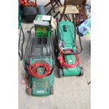 TWO QUALCAST ELECTRIC LAWNMOWERS AND A GARDEN SPREADER