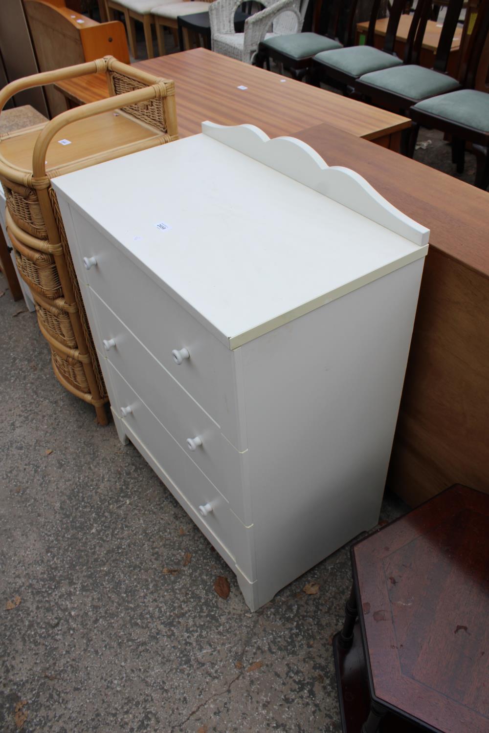 A MODERN WHITE CHEST OF THREE DRAWERS, 28" WIDE - Image 2 of 2