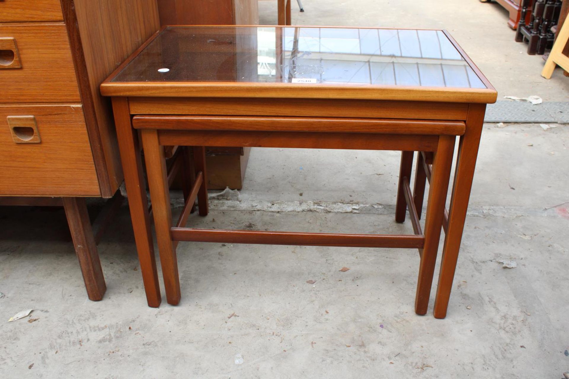 A RETRO TEAK NEST OF TWO TABLES WITH INSET GLASS TOPS - Image 3 of 3