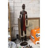 A HAND CARVED MASAI WARRIOR, HEIGHT APPROX 86CM