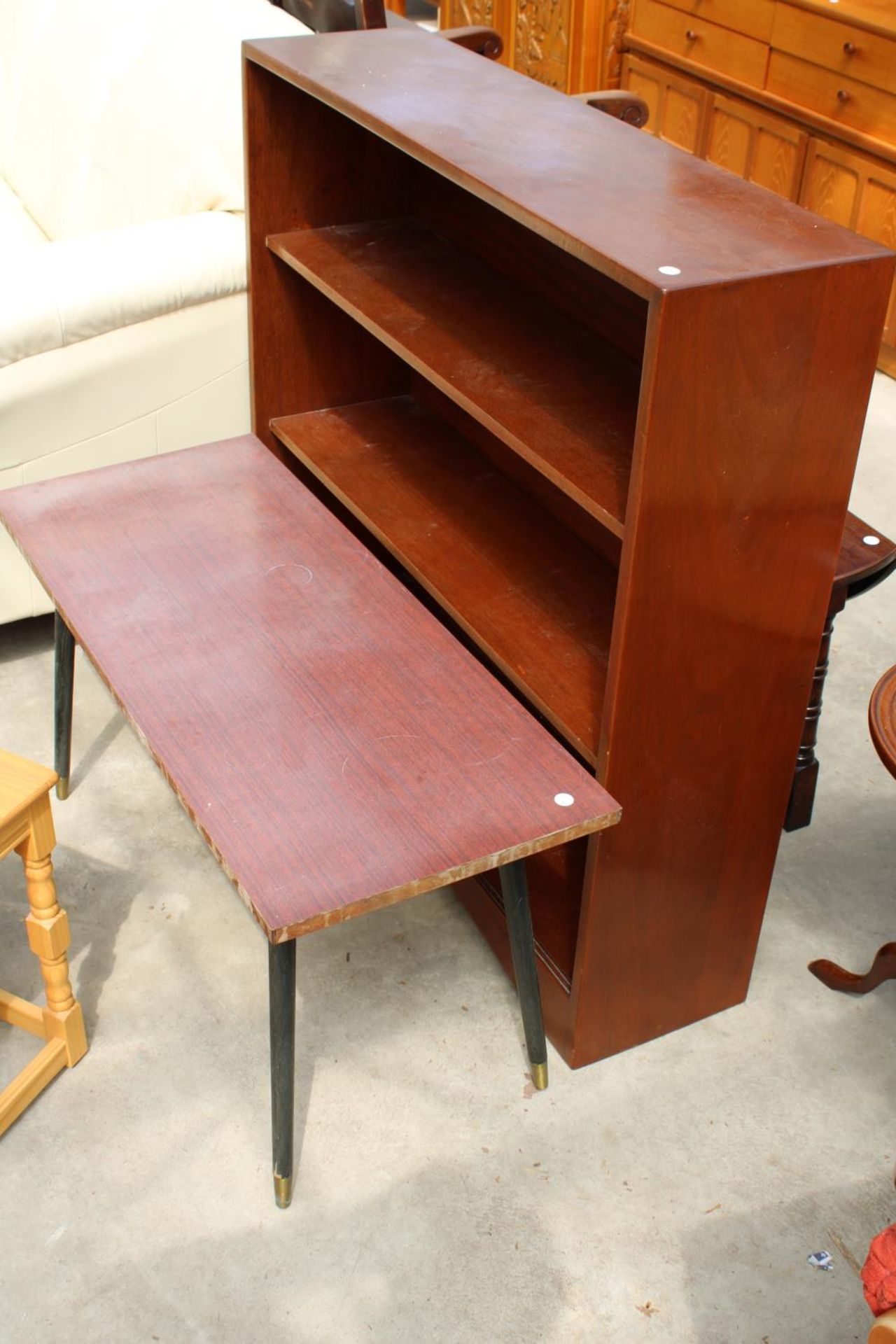 A NEST OF THREE TABLES, OPEN THREE TIER BOOKCASE AND COFFEE TABLE - Image 3 of 3