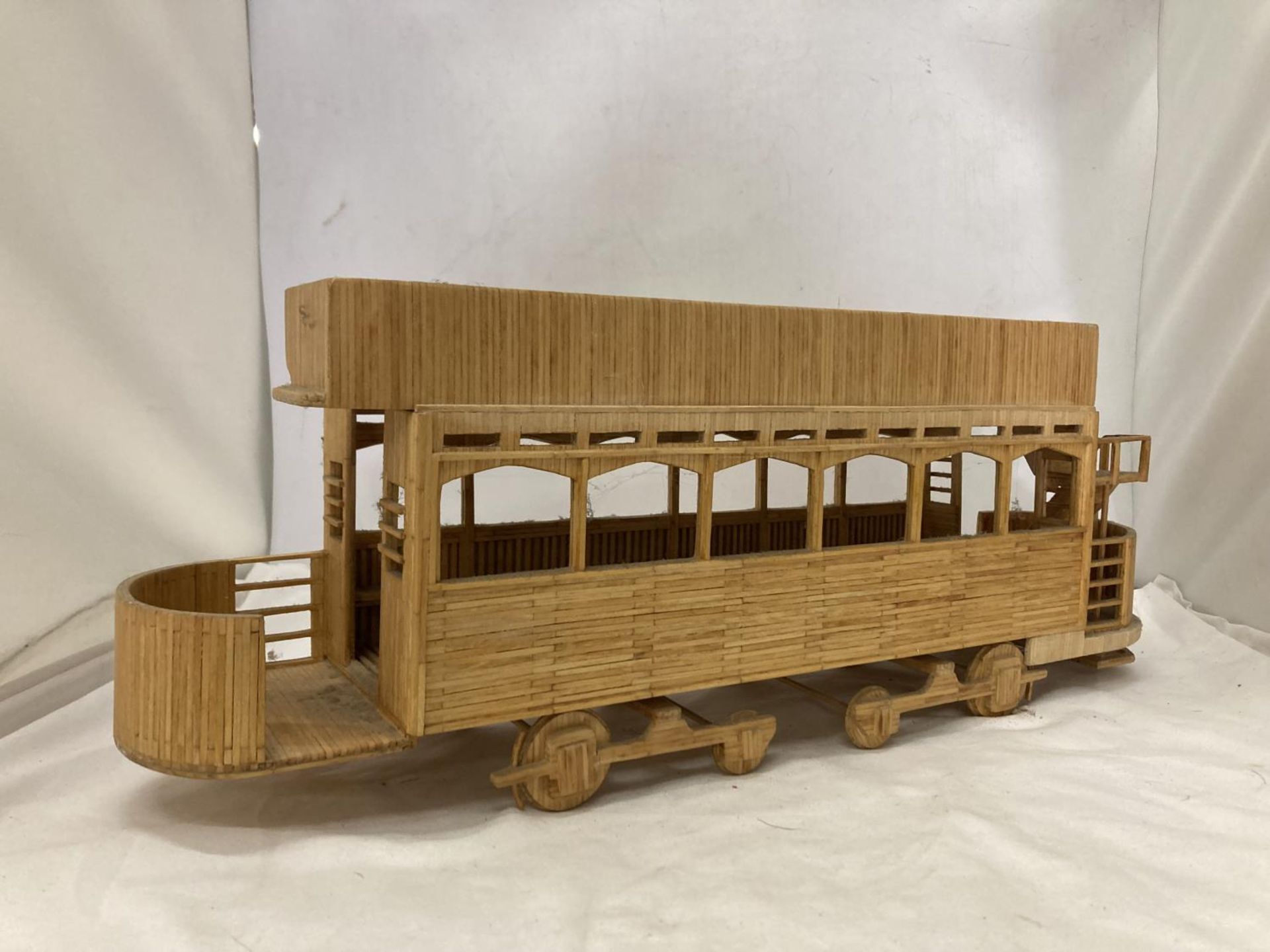 A QUANTITY OF MODELS MADE WITH WOOD AND MATCHSTICKS TO INCLUDE TRAINS, A TRAM, TRUCK, ETC - Image 4 of 7